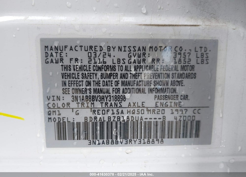 2024 NISSAN SENTRA VIN: 3N1AB8BV3RY318898