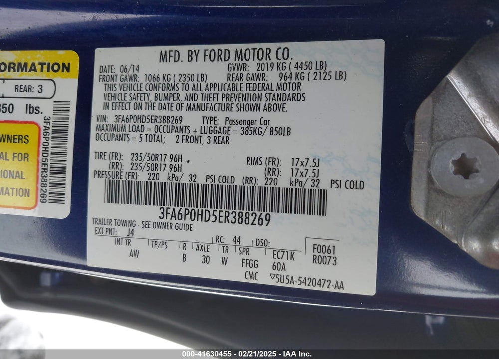 2014 FORD FUSION VIN: 3FA6P0HD5ER388269