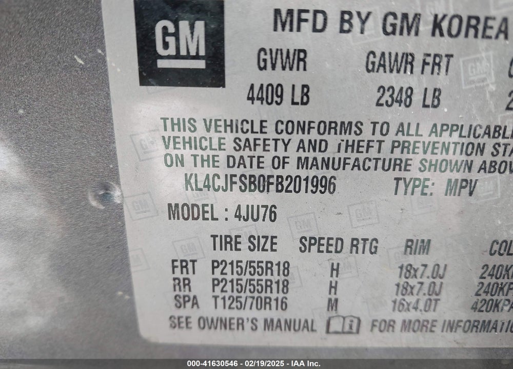 2015 BUICK ENCORE CONVENIENCE VIN: KL4CJFSB0FB201996
