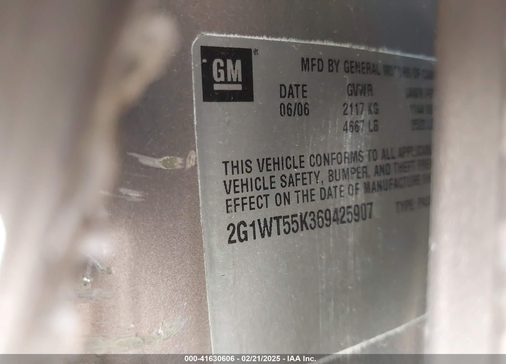 2006 CHEVROLET IMPALA VIN: 2G1WT55K369425907