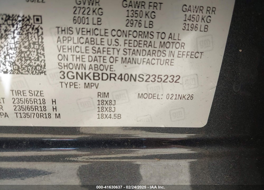 2022 CHEVROLET BLAZER FWD 3LT VIN: 3GNKBDR40NS235232