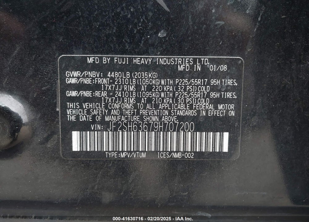 2009 SUBARU FORESTER 2.5X VIN: JF2SH63679H707200