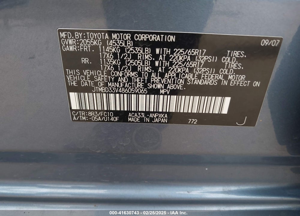 2008 TOYOTA RAV4 VIN: JTMBD33V486059065