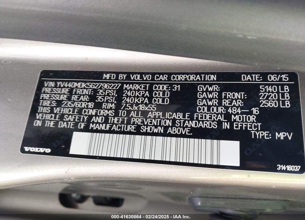 2016 VOLVO XC60 VIN: YV440MDK5G2796227
