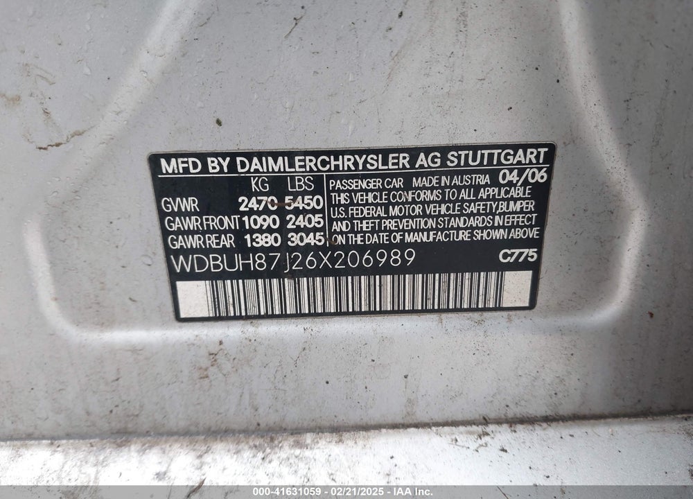 2006 MERCEDES-BENZ E 350 VIN: WDBUH87J26X206989