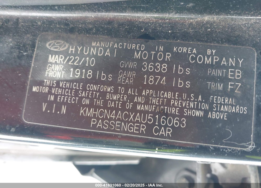 2010 HYUNDAI ACCENT GLS VIN: KMHCN4ACXAU516063