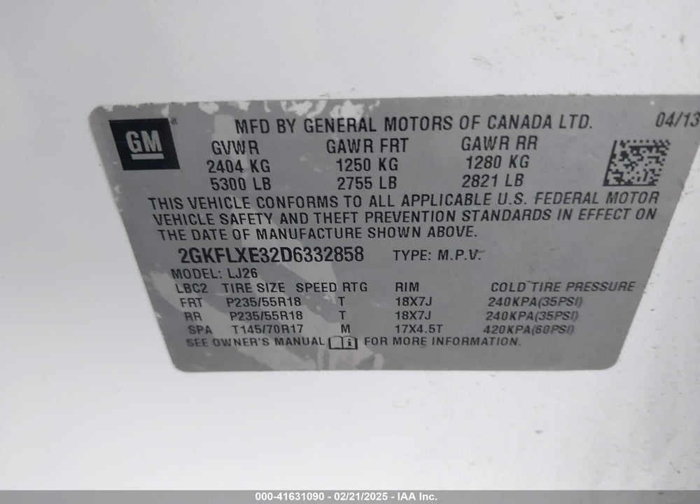 2013 GMC TERRAIN SLT-2 VIN: 2GKFLXE32D6332858