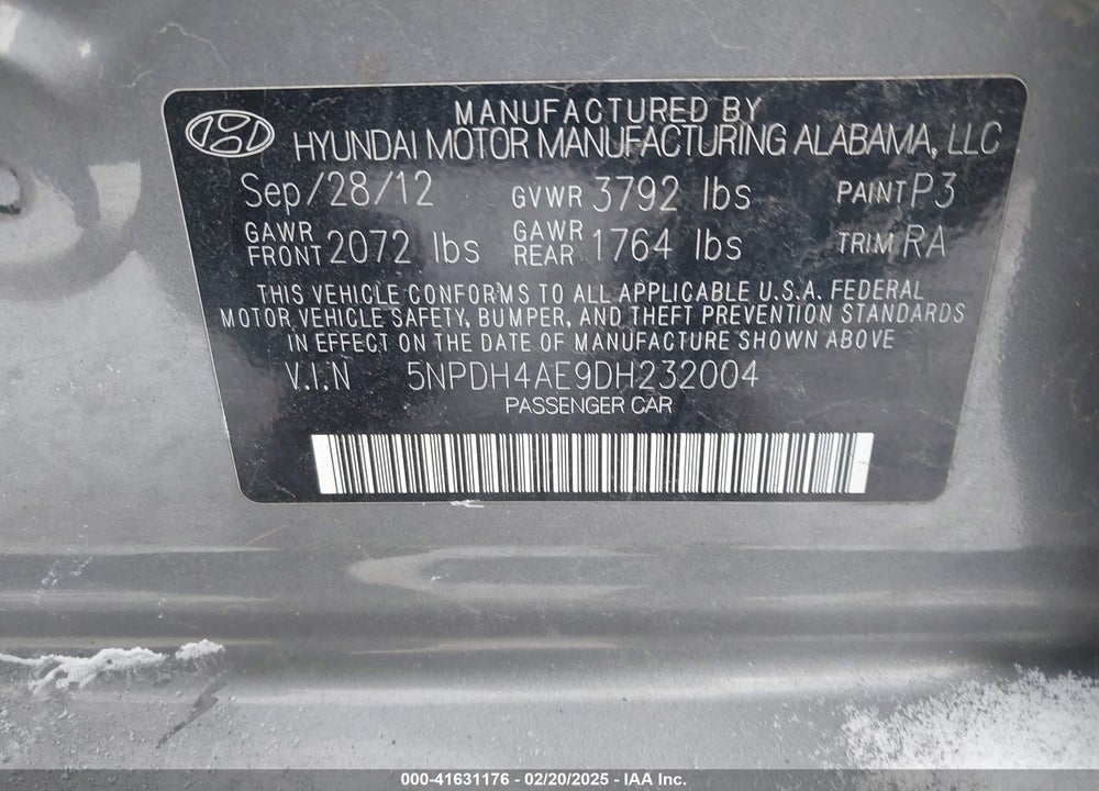 2013 HYUNDAI ELANTRA VIN: 5NPDH4AE9DH232004