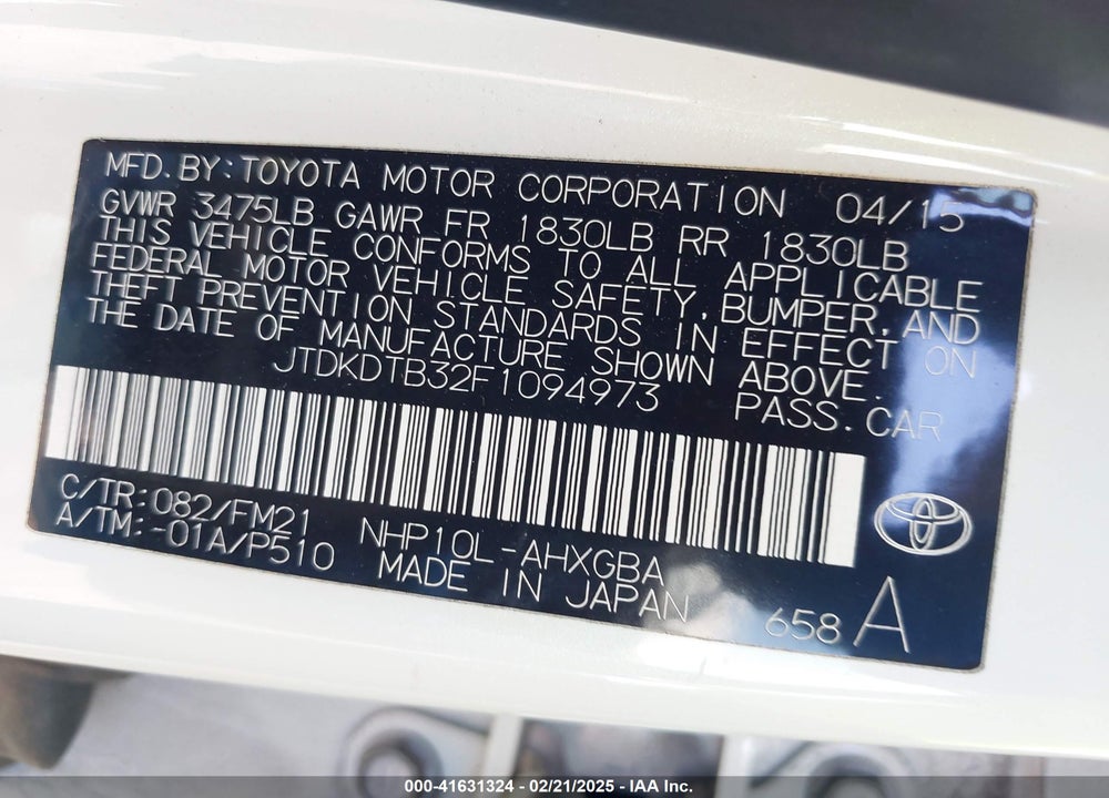 2015 TOYOTA PRIUS C THREE VIN: JTDKDTB32F1094973