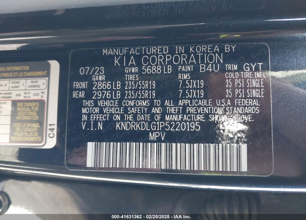 2023 KIA SORENTO HYBRID VIN: KNDRKDLG1P5220195