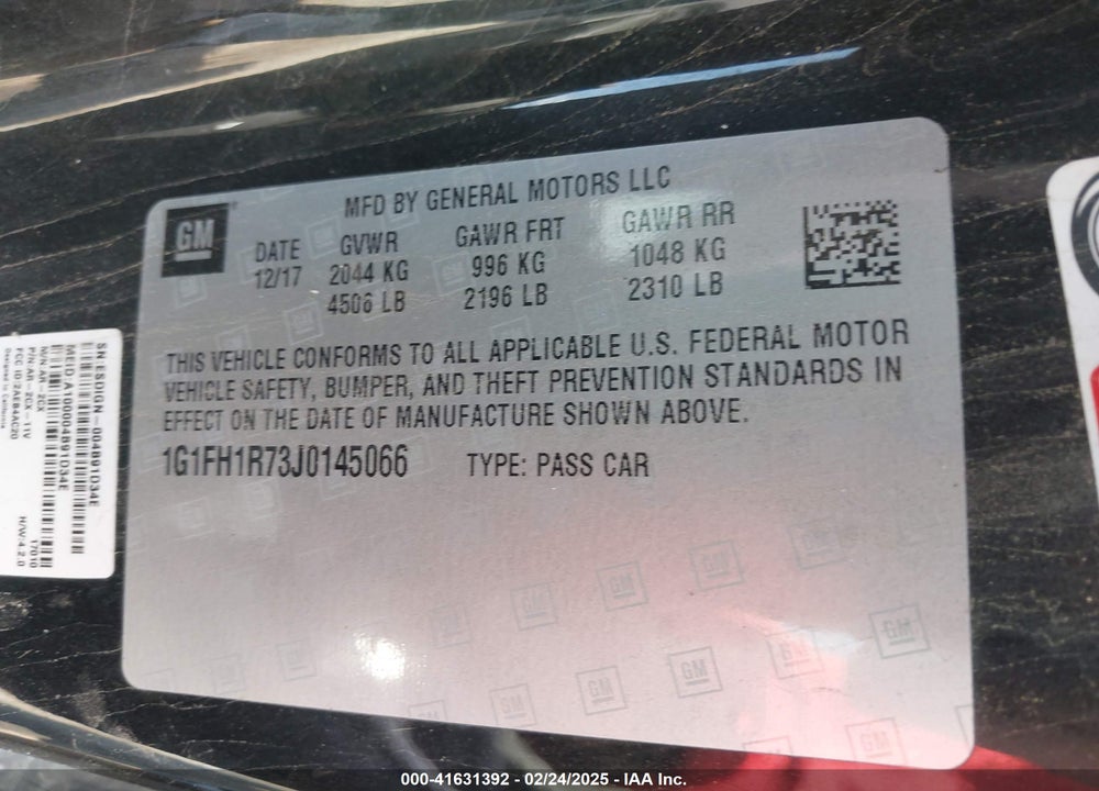 2018 CHEVROLET CAMARO VIN: 1G1FH1R73J0145066