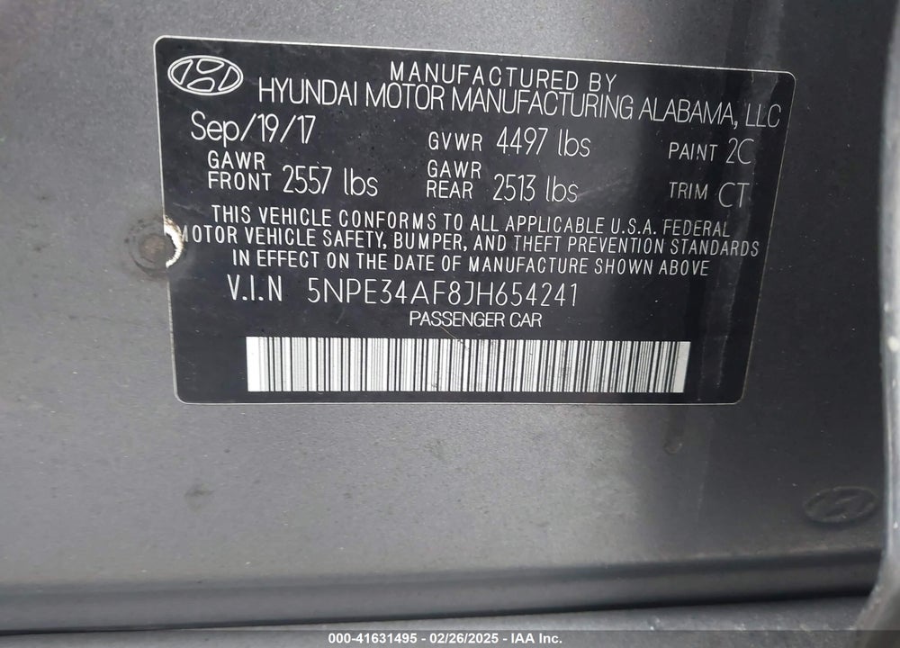 2018 HYUNDAI SONATA VIN: 5NPE34AF8JH654241