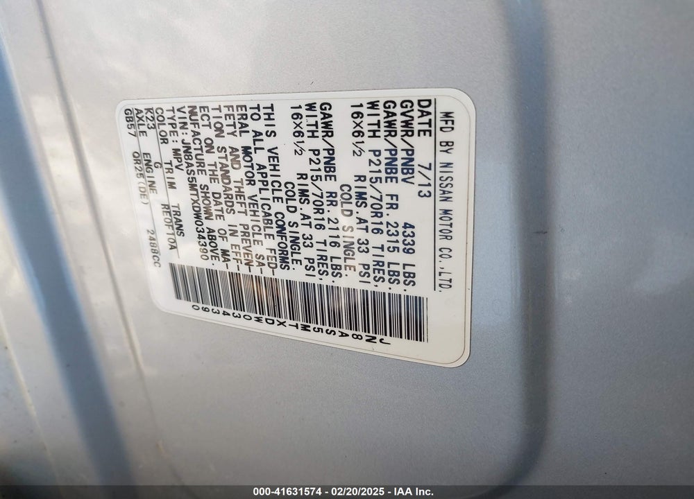 2013 NISSAN ROGUE S VIN: JN8AS5MTXDW034390