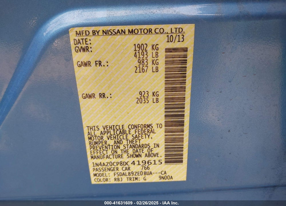 2013 NISSAN LEAF S VIN: 1N4AZ0CP8DC419615