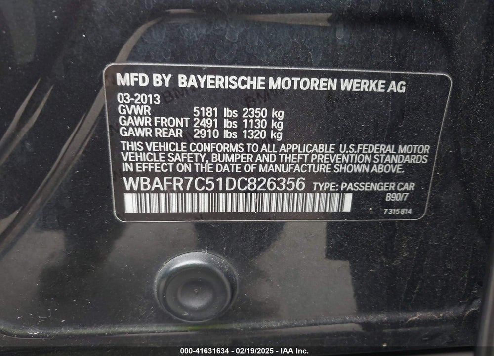 2013 BMW 535I VIN: WBAFR7C51DC826356