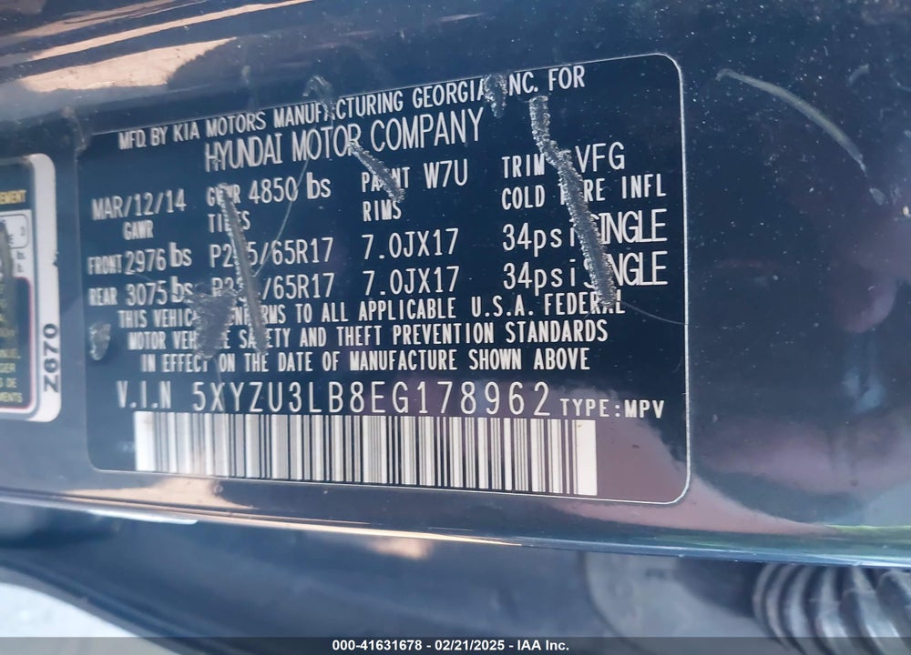 2014 HYUNDAI SANTA FE SPORT 2.4L VIN: 5XYZU3LB8EG178962