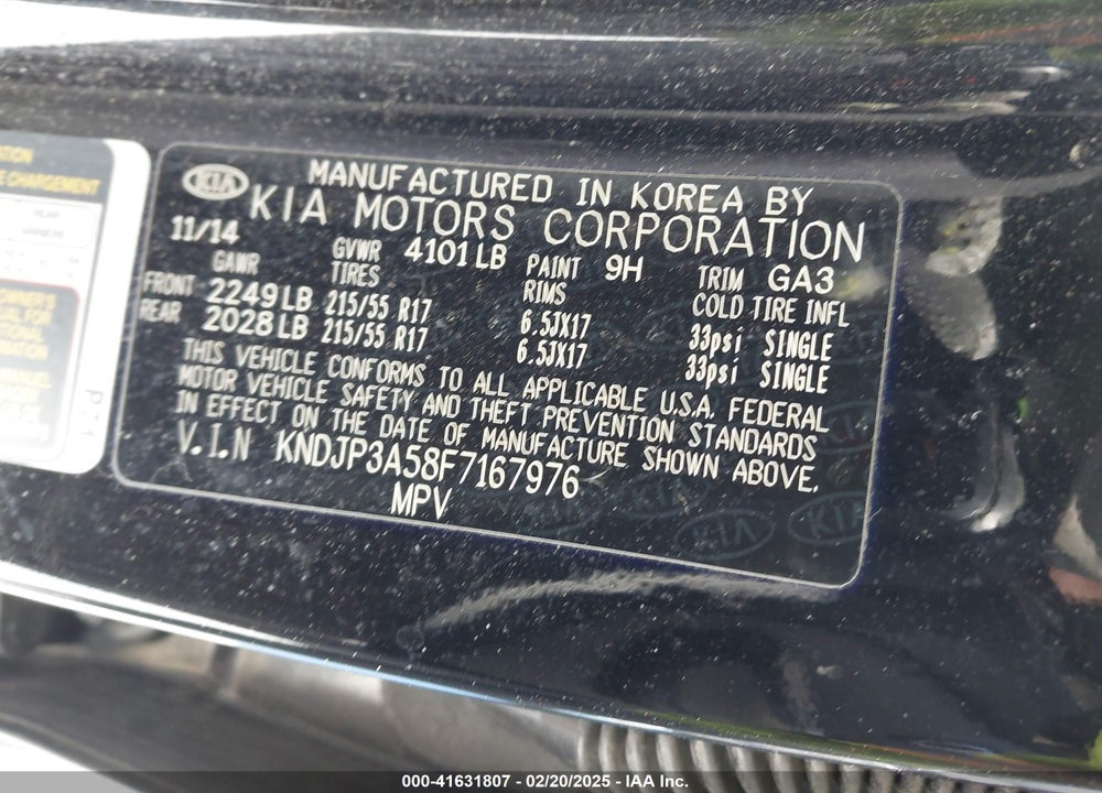 2015 KIA SOUL VIN: KNDJP3A58F7167976