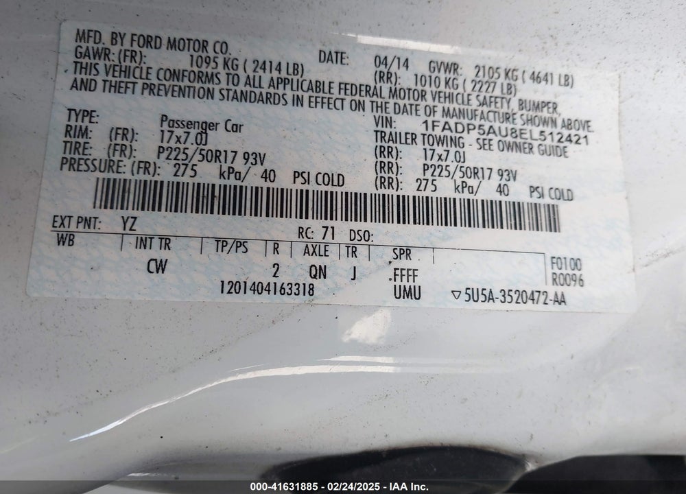 2014 FORD C-MAX VIN: 1FADP5AU8EL512421