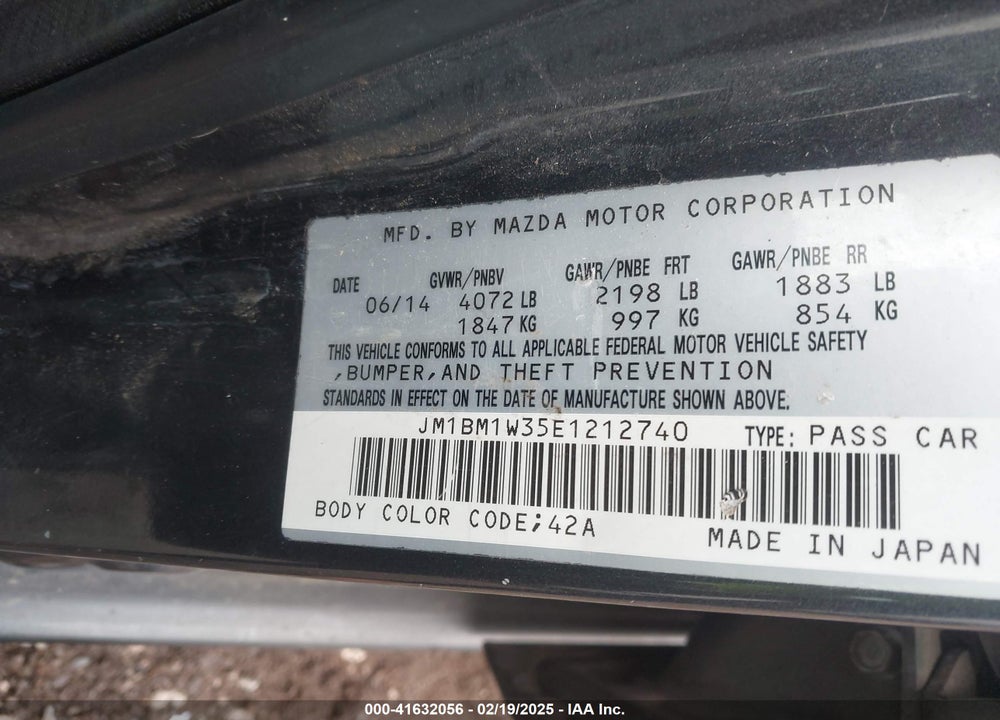 2014 MAZDA MAZDA3 VIN: JM1BM1W35E1212740
