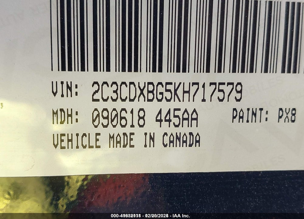 2019 DODGE CHARGER VIN: 2C3CDXBG5KH717579