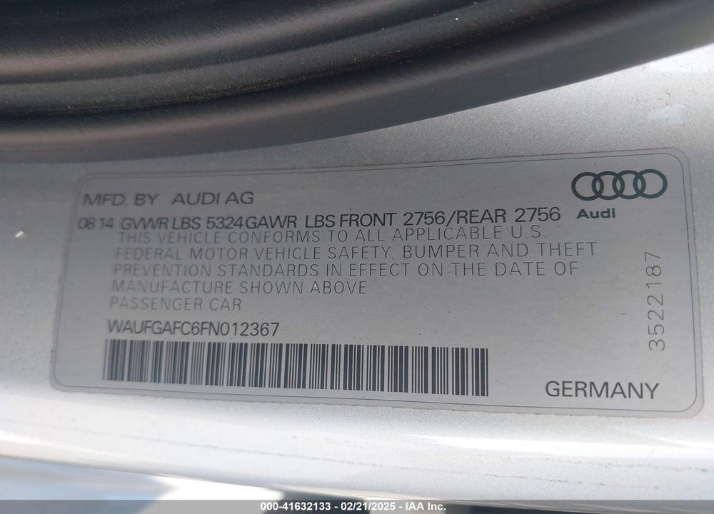 2015 AUDI A6 VIN: WAUFGAFC6FN012367