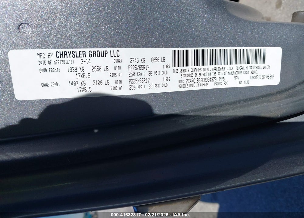 2014 CHRYSLER TOWN & COUNTRY TOURING VIN: 2C4RC1BG9ER324379