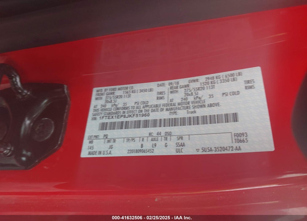 2018 FORD F-150 VIN: 1FTEX1EP8JKF51960