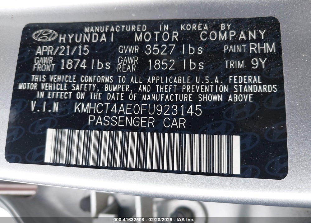 2015 HYUNDAI ACCENT VIN: KMHCT4AE0FU923145