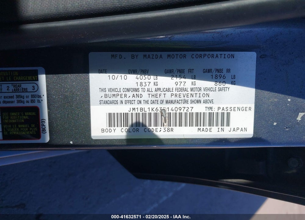 2011 MAZDA 3 S SPORT VIN: JM1BL1K63B1409727