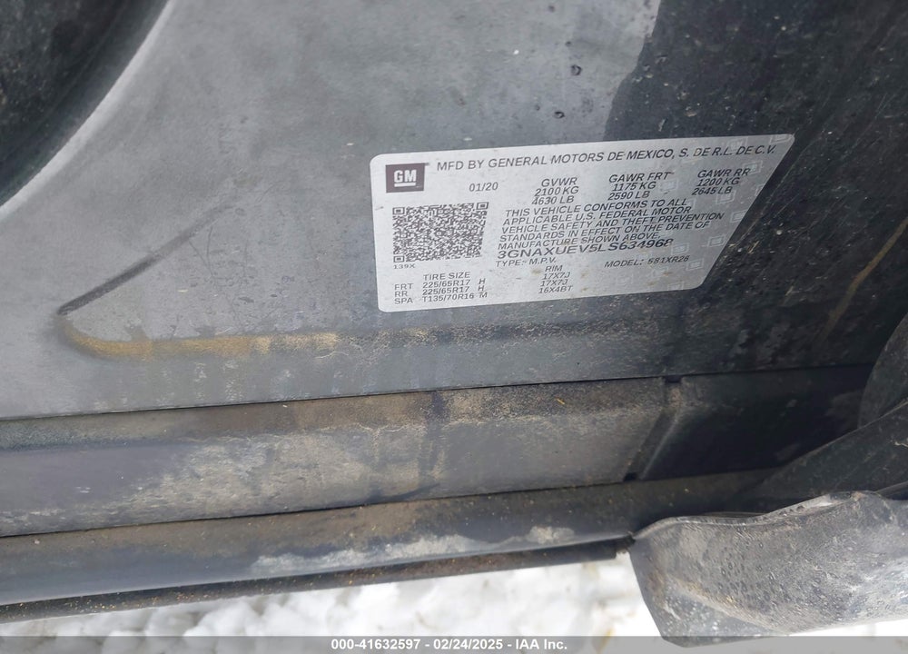 2020 CHEVROLET EQUINOX AWD LT 1.5L TURBO VIN: 3GNAXUEV5LS634968