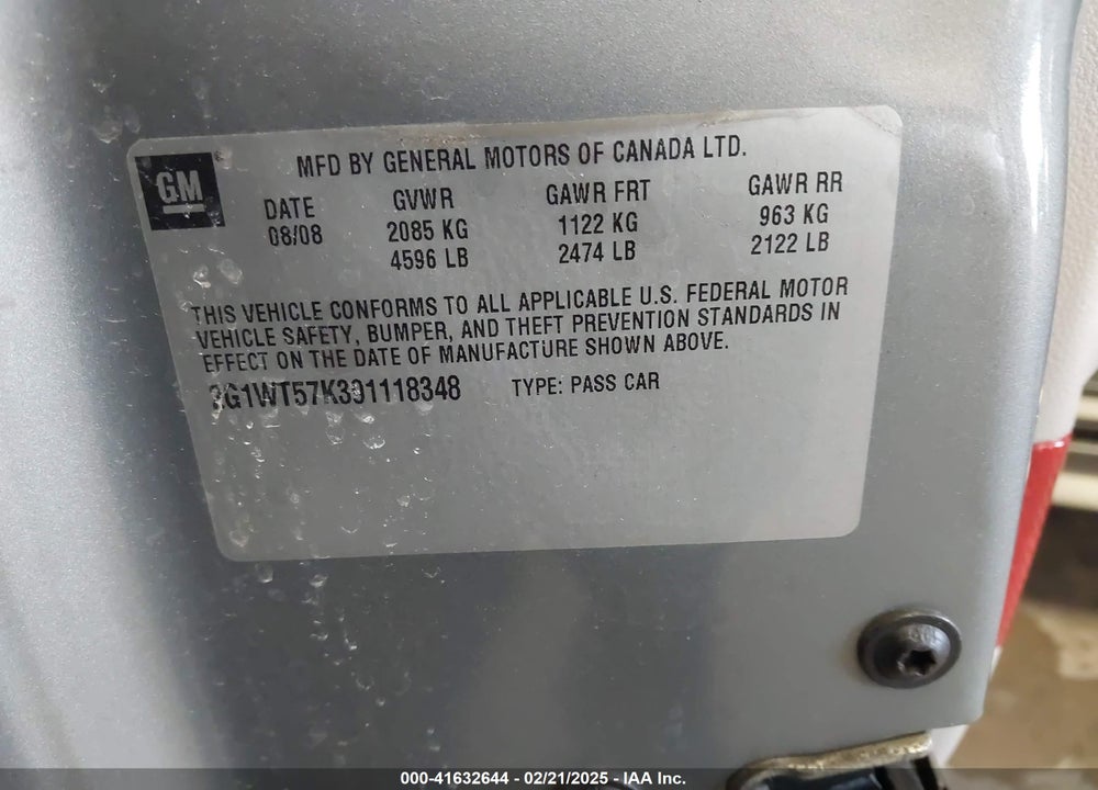 2009 CHEVROLET IMPALA VIN: 2G1WT57K391118348