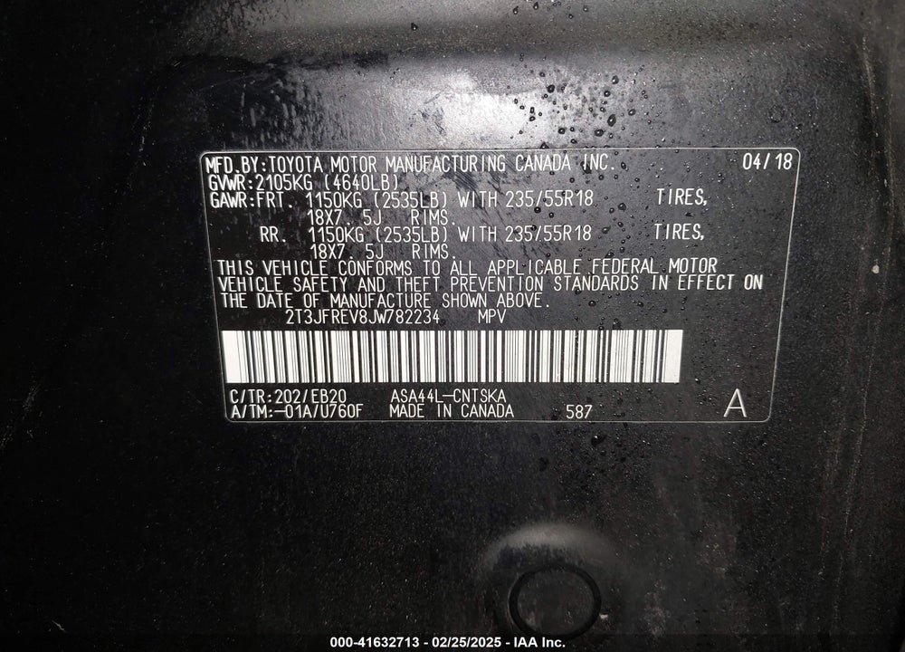 2018 TOYOTA RAV4 SE VIN: 2T3JFREV8JW782234