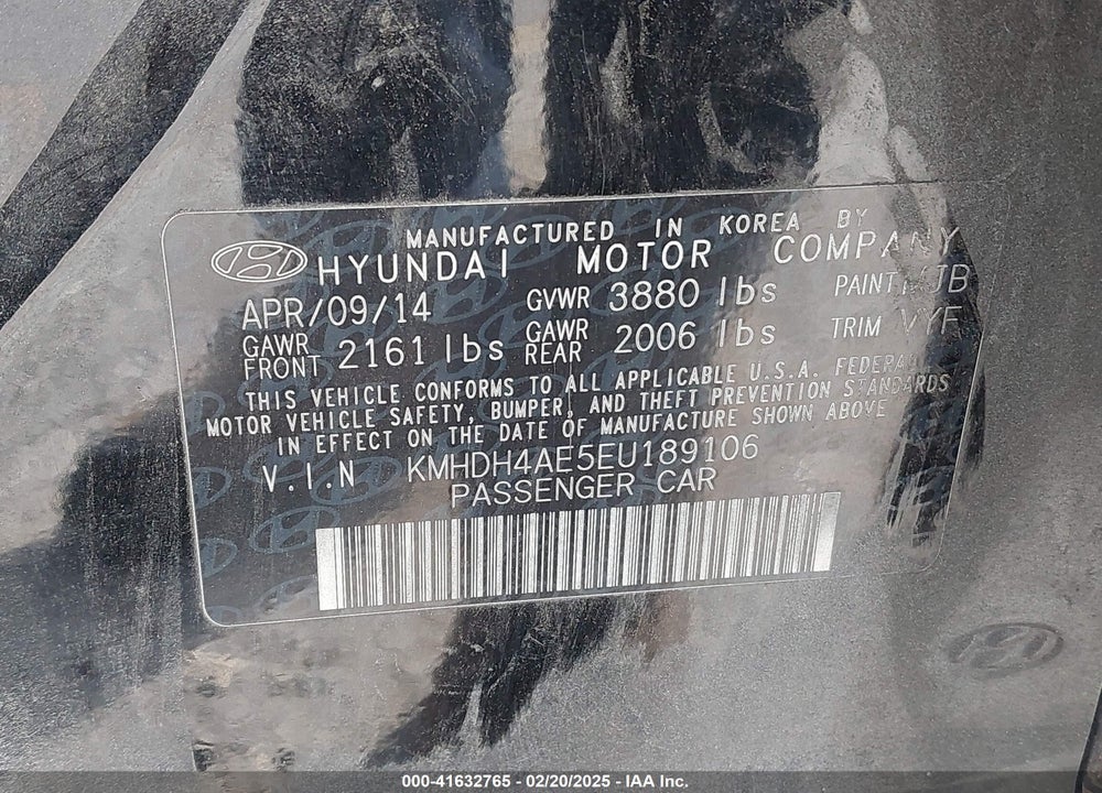 2014 HYUNDAI ELANTRA VIN: KMHDH4AE5EU189106