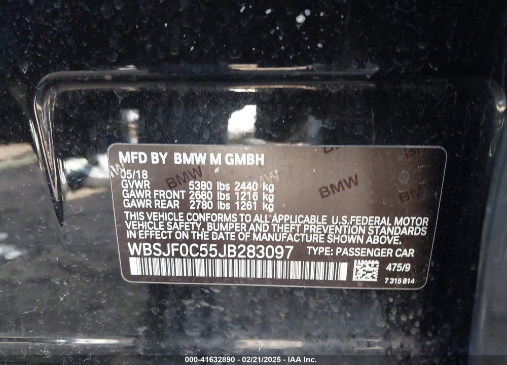 2018 BMW M5 VIN: WBSJF0C55JB283097