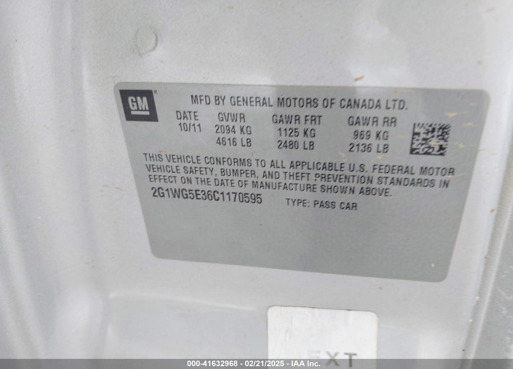 2012 CHEVROLET IMPALA LT VIN: 2G1WG5E36C1170595