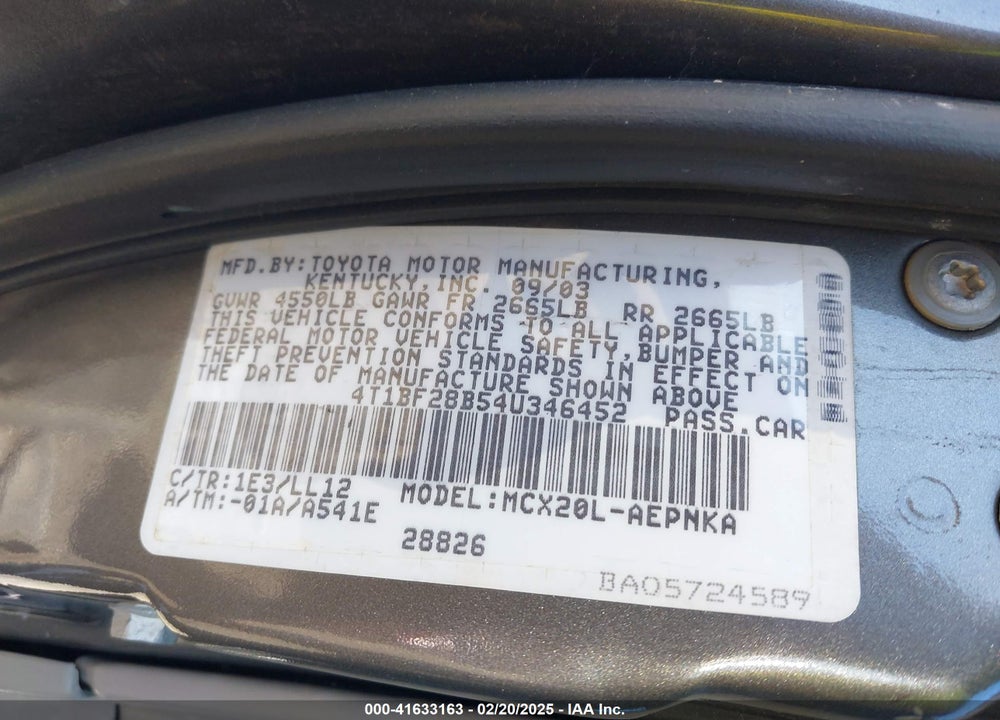2004 TOYOTA AVALON XL/XLS VIN: 4T1BF28B54U346452