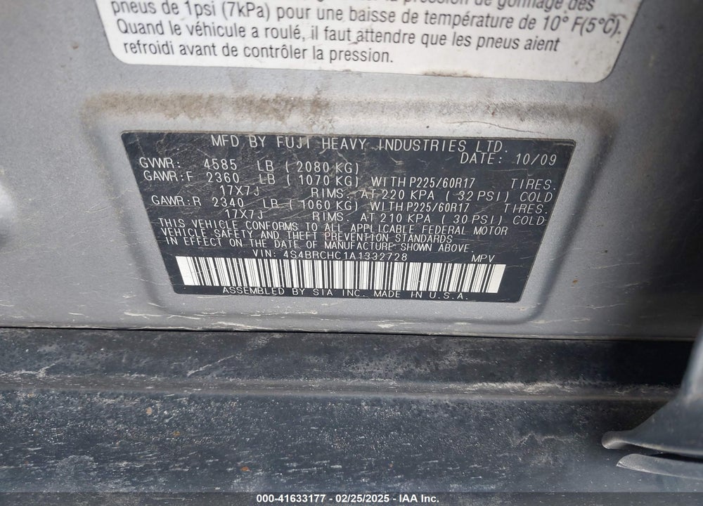 2010 SUBARU OUTBACK VIN: 4S4BRCHC1A1332728