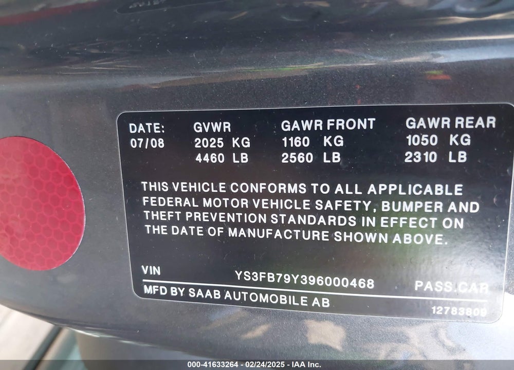 2009 SAAB 9 3 VIN: YS3FB79Y396000468