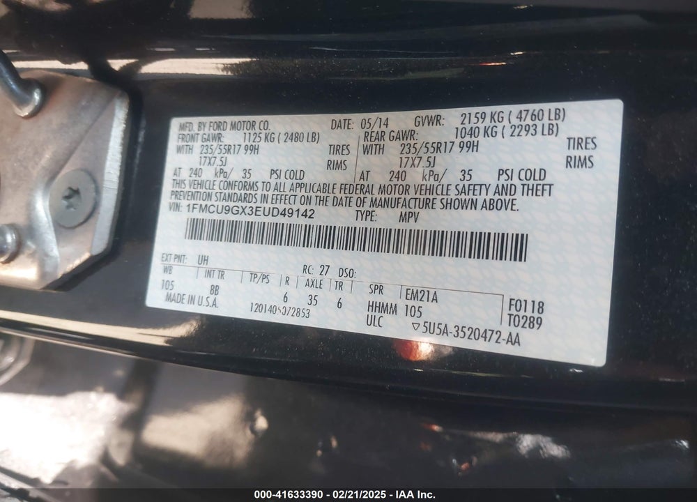 2014 FORD ESCAPE SE VIN: 1FMCU9GX3EUD49142