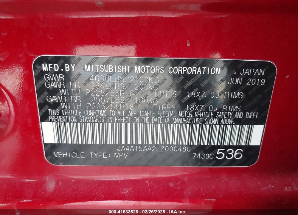 2020 MITSUBISHI ECLIPSE CROSS SEL 1.5T AWC VIN: JA4AT5AA2LZ000480