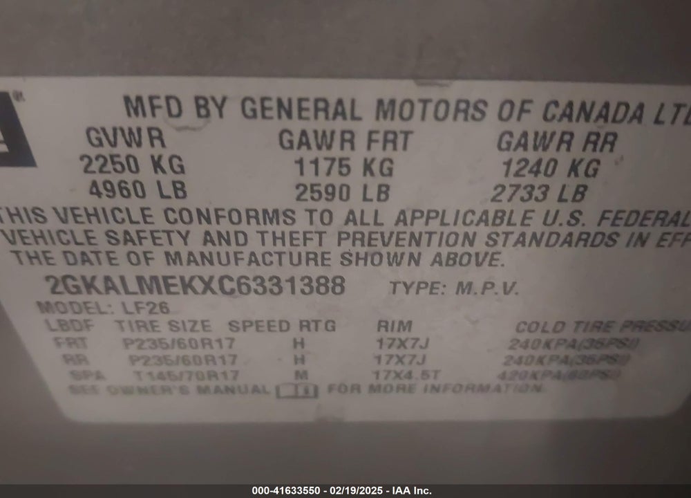 2012 GMC TERRAIN SLE-1 VIN: 2GKALMEKXC6331388