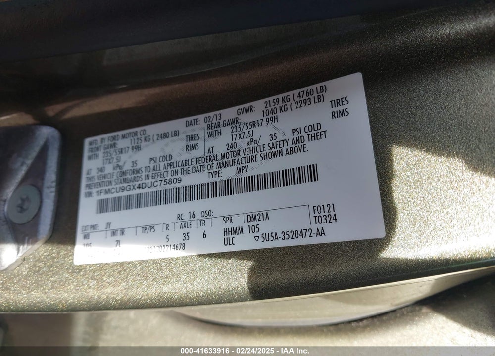 2013 FORD ESCAPE VIN: 1FMCU9GX4DUC75809