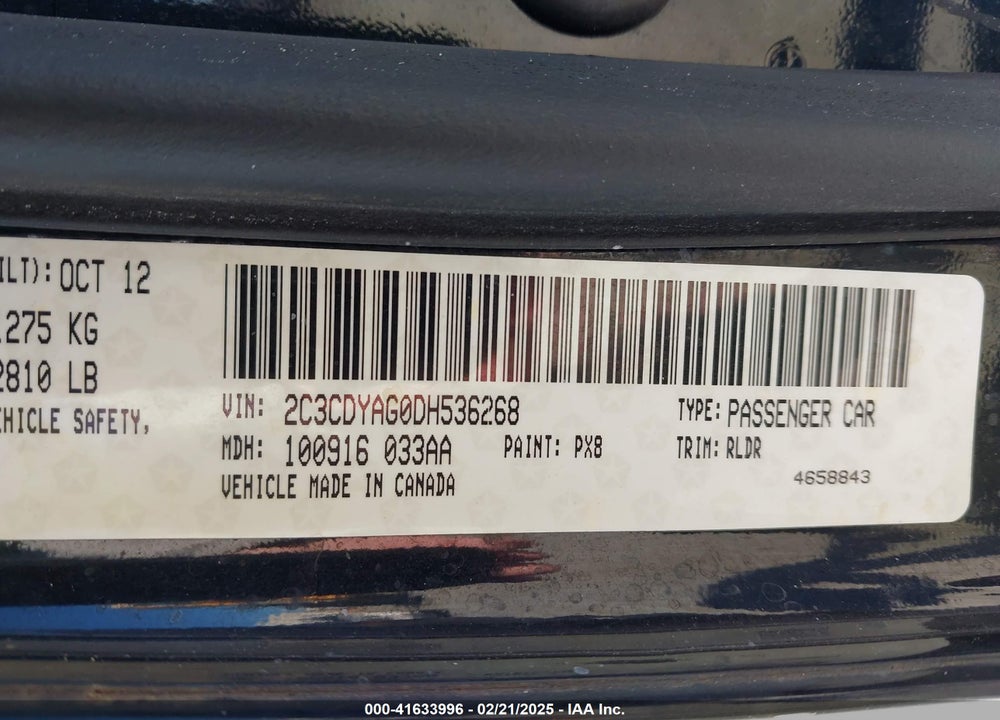 2013 DODGE CHALLENGER VIN: 2C3CDYAG0DH536268