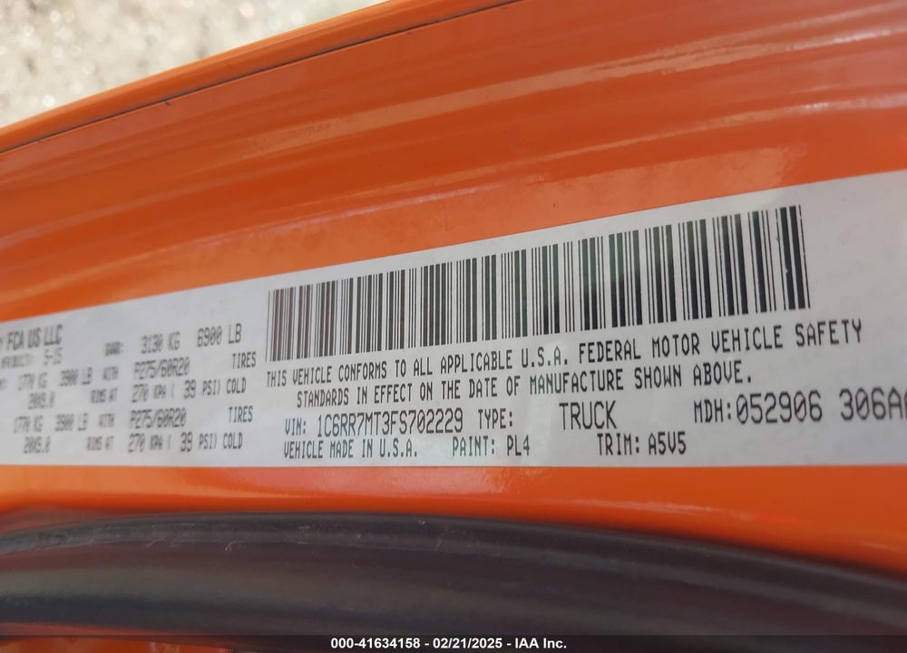 2015 RAM 1500 SPORT VIN: 1C6RR7MT3FS702229