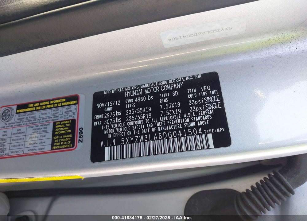 2013 HYUNDAI SANTA FE SPORT VIN: 5XYZW3LA6DG041504