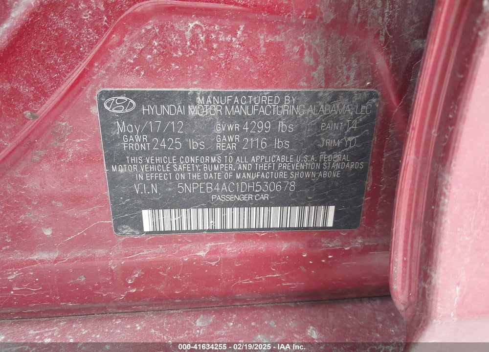 2013 HYUNDAI SONATA GLS VIN: 5NPEB4AC1DH530678