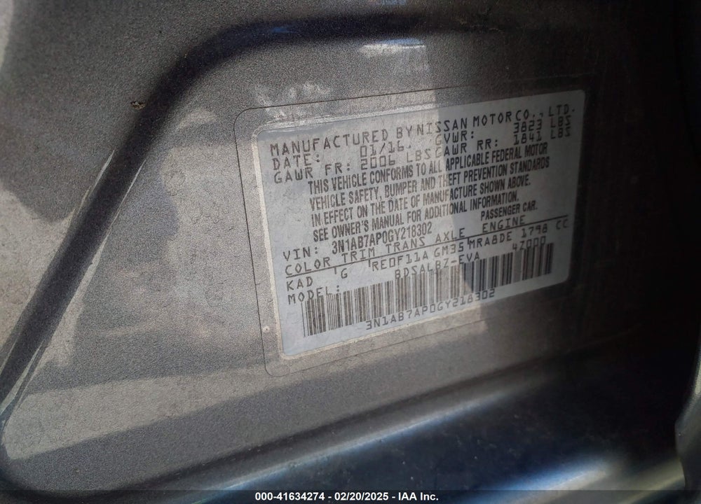 2016 NISSAN SENTRA VIN: 3N1AB7AP0GY218302