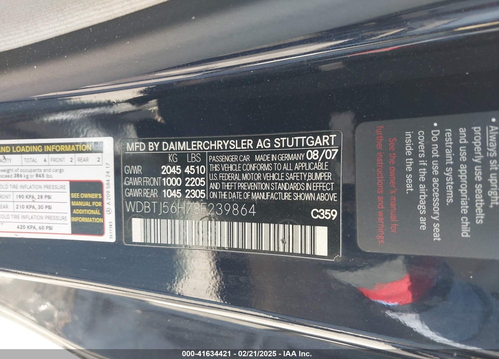 2008 MERCEDES-BENZ CLK 350 VIN: WDBTJ56H78F239864