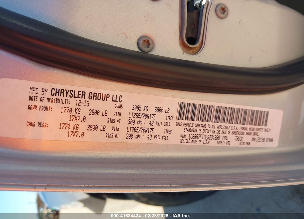 2014 RAM 1500 VIN: 1C6RR7FT9ES234888