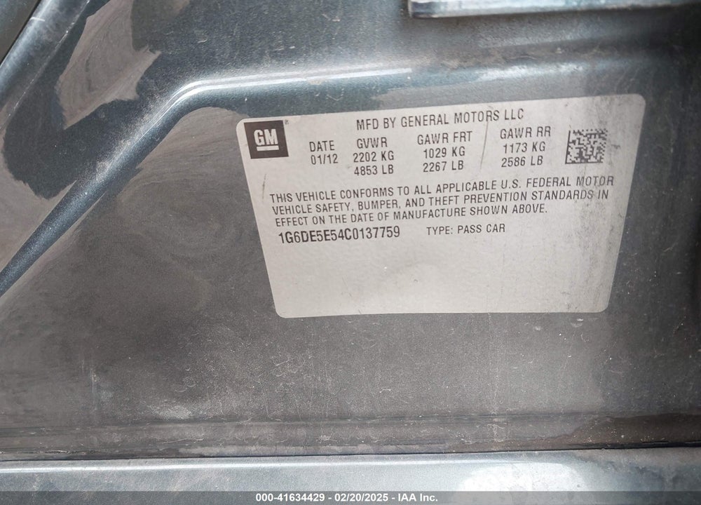 2012 CADILLAC CTS VIN: 1G6DE5E54C0137759